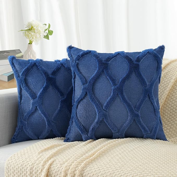 decorUhome Throw Pillow Covers 26x26 Inch Set of 2, Soft Plush Faux Fur Wool Dark Blue Couch Pillow Covers, Decorative Neutral Pillow Cases for Bed Sofa Living Room Home Decor