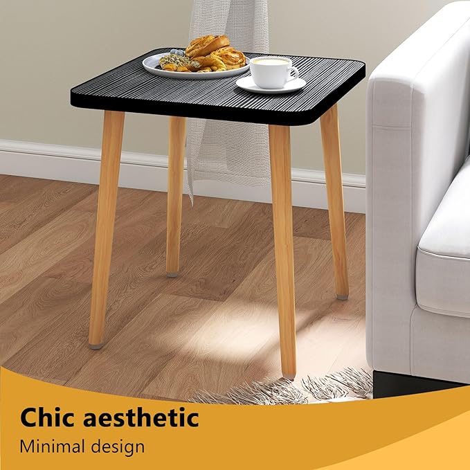 Simple End Table,Modern Side Table with 4 Solid Wood Sturdy Legs for Living Room,Nightstand Bedside Table for Bedroom Balcony (Black)