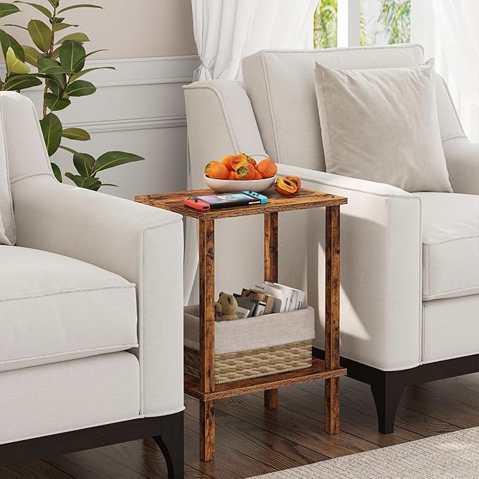 TUTOTAK End Table, Side Table, Nightstand, 2-Tier Storage Shelf, Sofa Side Table for Small Space, Living Room, Bed Room, Brown TB01BB034C