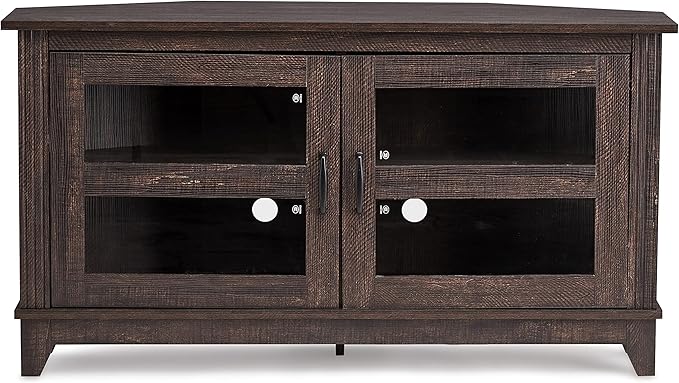 ROCKPOINT Modern Farmhouse 44inch Corner Universal TV Stand Living Room Storage Console, Entertainment Center,Espresso