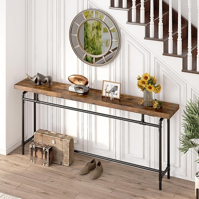 Tribesigns Console Table, 70.9 Inches Extra Long Sofa Table for Living Room, Industrial Narrow Console Sofa Tables Behind Couch, Entryway Hallway Foyer Table for Entrance, Bedroom, Rustic Brown