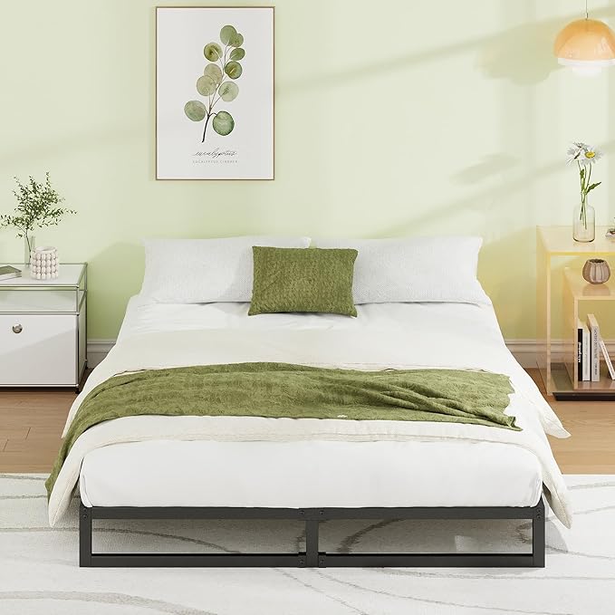EMODA 7 Inch King Size Bed Frame No Box Spring Needed, Heavy Duty Metal Platform with Steel Slats, Noise Free, Easy Assembly, Black
