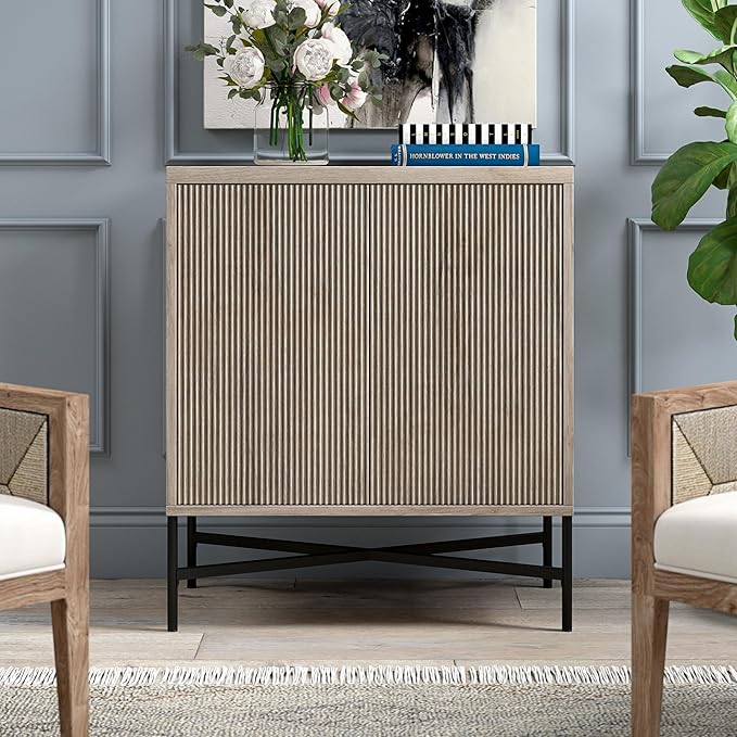 Henn&Hart 28" Wide Rectangular Accent Cabinet in Antiqued Gray Oak, for Home, Living Room, Bedroom, Entertainment Room, Office