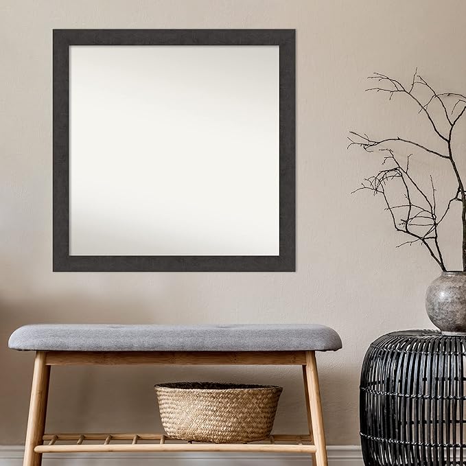 Amanti Art Brown Bathroom Mirror for Over Sink, 32x32 Rustic Plank Espresso Square Vanity Mirror, Large Country Rustic Frame, Hangs Horizonally and Vertically, Bathroom Wall Decor, Non-Beveled Edge