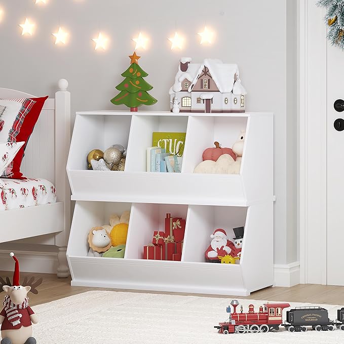 UTEX Stackable Toy Storage Cabinet, Wooden Cubby Organizer, White Shelf for Playroom, Bedroom, Living Room, Nursery, 3 Cubes