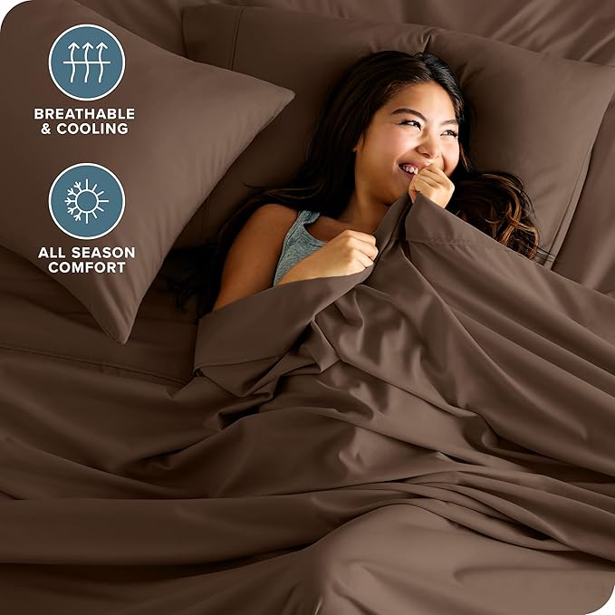 Bare Home Split Head Flex King Sheet Set - 1800 Ultra-Soft Microfiber Bed Sheets - Double Brushed - Deep Pockets - Easy Fit - 4 Piece Set - FlexTop King Bedding (Split Head Flex King, Cocoa)
