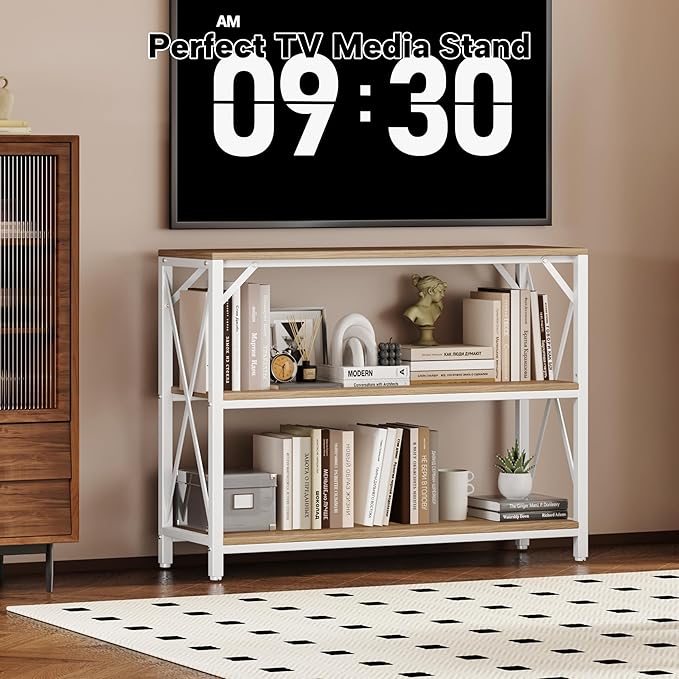 Homeiju Entry Table 40" Width, 3-Tier Entryway Table with Storage, Industrial Sofa Table with Open Shelves, Foyer Tables for Entryway, Hallway, Kitchen, Living Room and Bedroom, Light Coffee