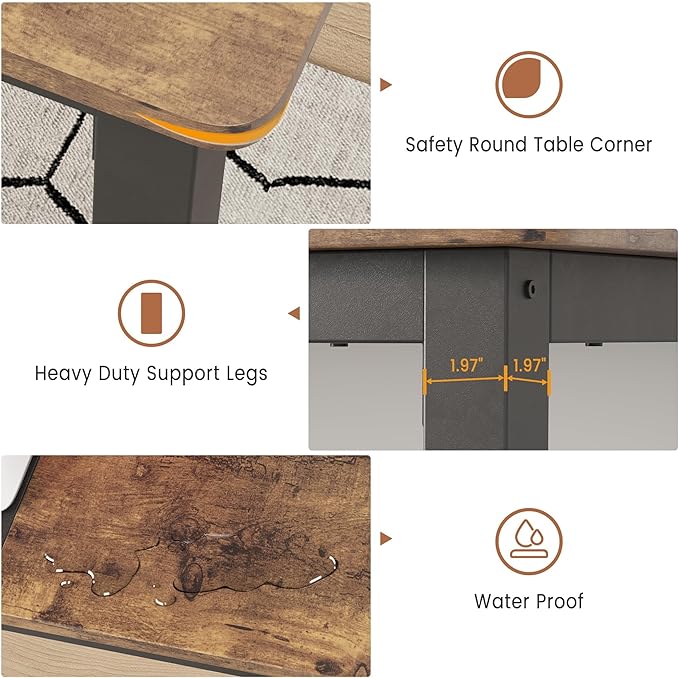 GarveeHome 63 Inch Computer Desk, Modern Office Desk with Metal Frame, Large Gaming Desk, Sturdy Writing Workstation for Study, Home, Office, 23.6" D x 63" W, Black and Brown