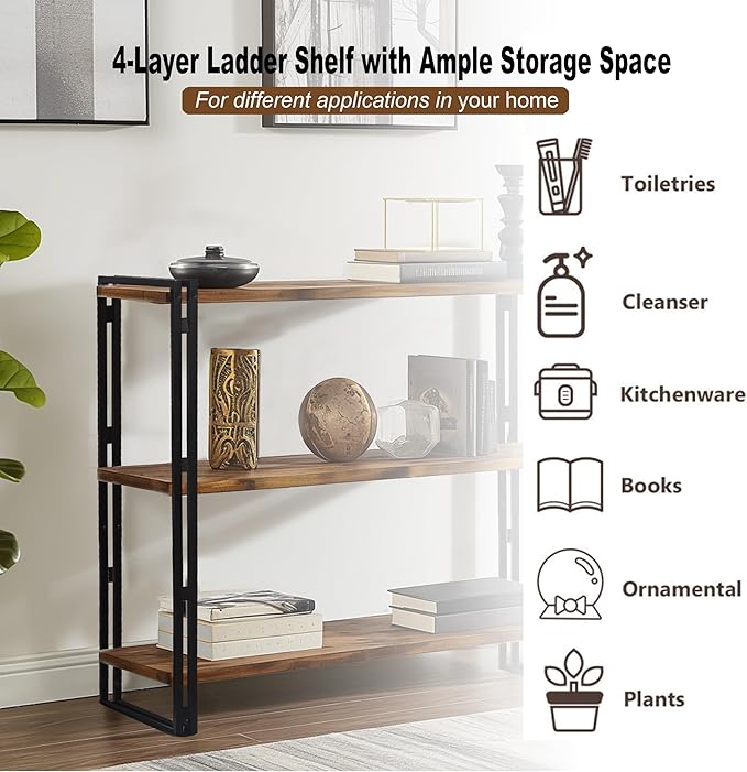 47" 3-Tier Bookshelf Rustic Wood and Metal Industrial Bookshelf for Home Office, Bedroom, Kitchen, Bathroom (Rustic Brown, 3-Tier)
