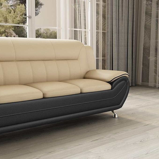 Container Furniture Direct Michael Modern Faux Leather Upholstered Stainless Steel Legs Living Room, Chair, Loveseat, Sofa, Persian Red
