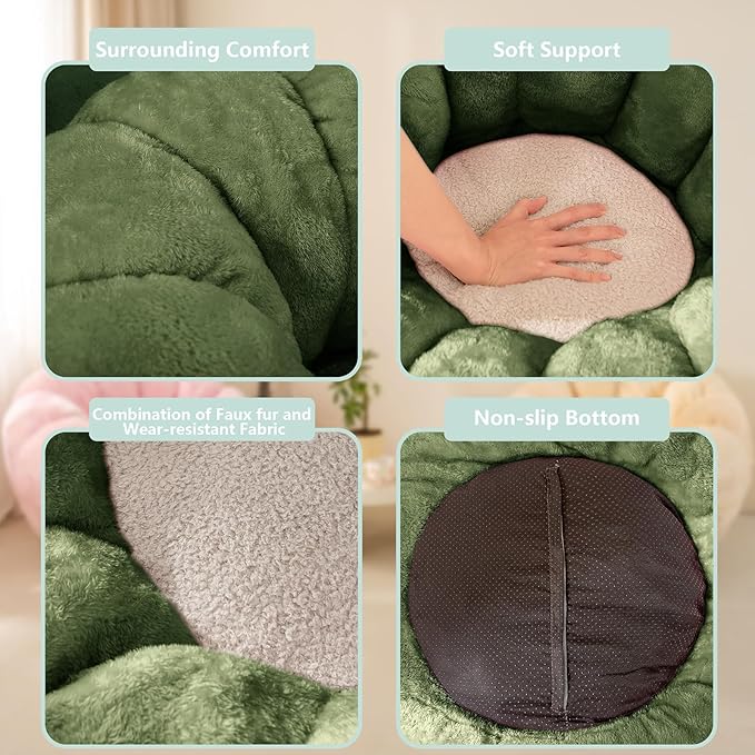 Pumpkin Bean Bag Sofa Chair for Adult, Beanbag Couch with Filler for Reading and Relaxation, Comfy and Lazy Sofa for Dorm, Apartment, Living Room and Bedroom, Dark Green