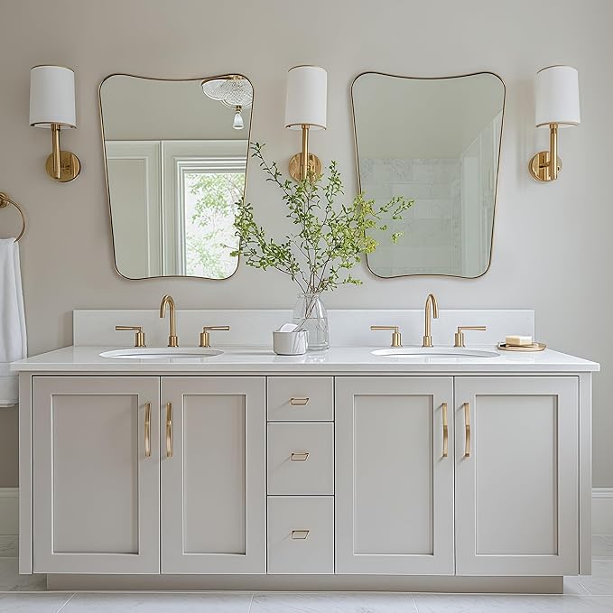 24"x32" Bathroom Vanity Mirror, Gold Butterfly Mirror, Brushed Gold Wavy Mirror with Anti-Rust Stainless Steel Frame Wall Mounted Vertical Only