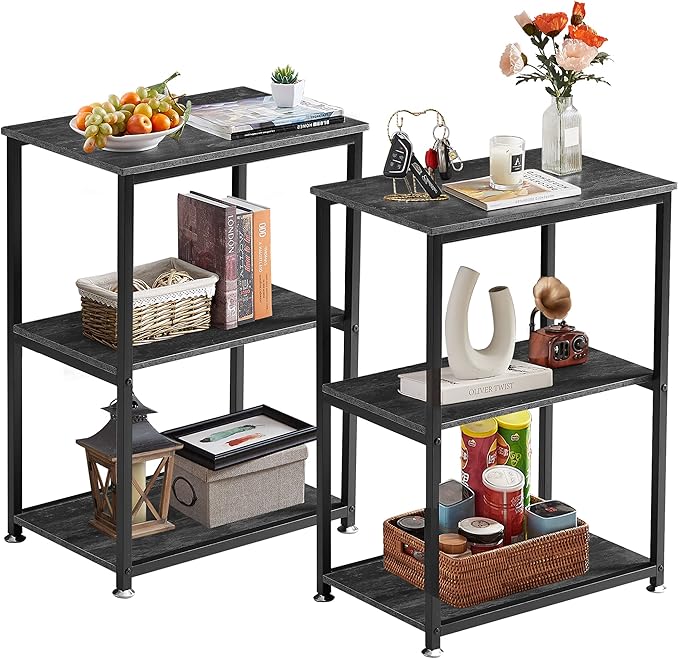 VECELO Tall End Side Table,30" Height Nightstand with 3-Tier Storage Shelf for Living Room Bedroom Office Hallway Study