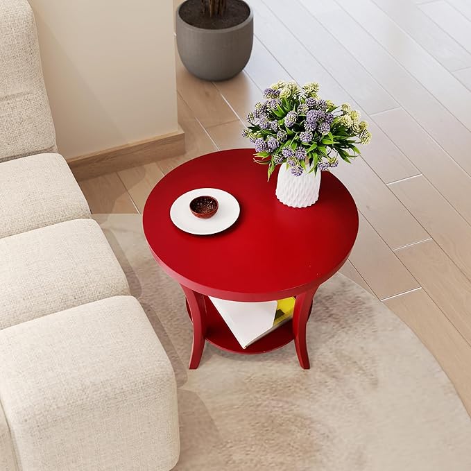 Roundhill Furniture Perth Contemporary Round End Table with Shelf