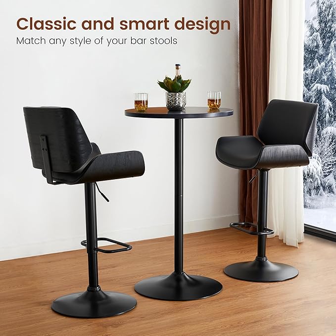 Glitzhome 39.5" H Round Bar Table Pub Table, Wood Top with Metal Leg and Base, Charcoal Gray Walnut Veneer Finish Bar Height Cocktail Table for Kitchen Island,Bistro,Restaurant (Charcoal Gray)