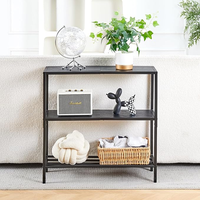 Wimarsbon 29.5" Narrow Console Table, 3-Tier Entryway Tables, Thin Sofa Table with Shelves, Metal Frame, Side Table, Display Table, for Hallway, Entrance, Living Room, Bedroom (Black Frame Black)