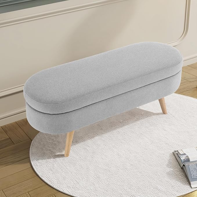 NicBex Ottoman Bench with Storage for Bedroom, 43.5" Upholstered End of Bed Bench with Rubber Wood Legs, Linen Storage Bench for Living Room or Entryway,