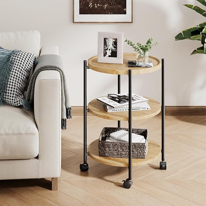 Small Side Table, 3-Tier Side Tables Living Room, Modern End Table Nightstand Bedside Table for Living Room, Bedroom, or Small Spaces-Natural Wood Color