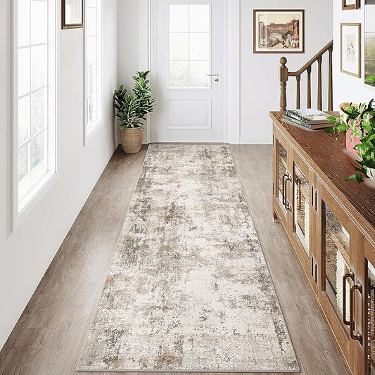 2x7 Washable Runner Rug Brown Grey Neutral Abstract Hallway Kitchen Living Room Bedroom Non Slip Throw Rug Soft Low Pile Indoor Carpet for Entrance Laundry Bathroom