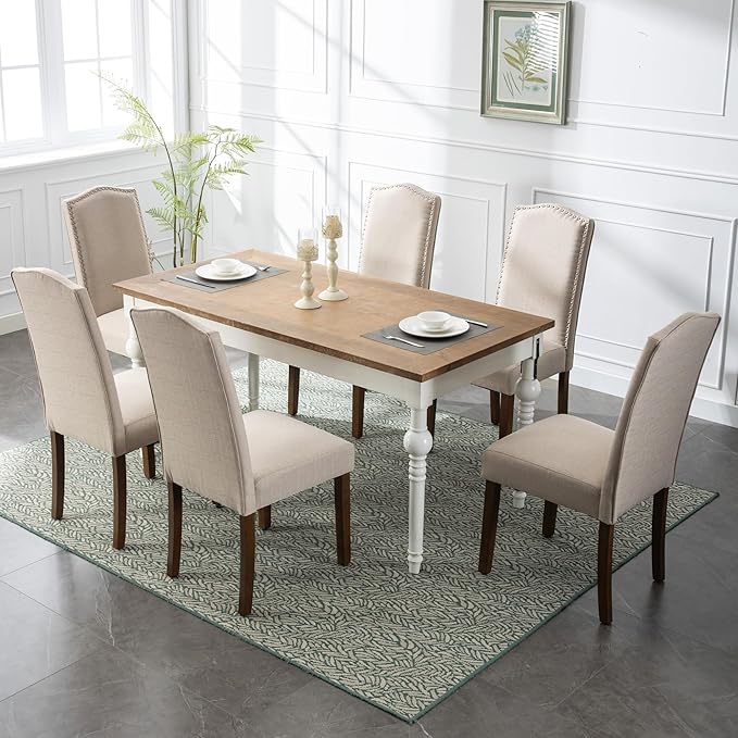 Stylish Upholstered Parsons Dining Chair Kitchen with Silver Nailhead Trim and Sturdy Solid Wood Legs