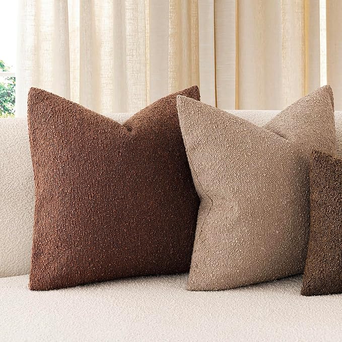 Foindtower Set of 2, Decorative Textured Boucle Throw Pillow Covers Accent Solid Pillow Cases Neutral Soft Cozy Couch Cushion Case for Chair Sofa Bedroom Living Room Home Decor 16x16 Inch Red Taupe