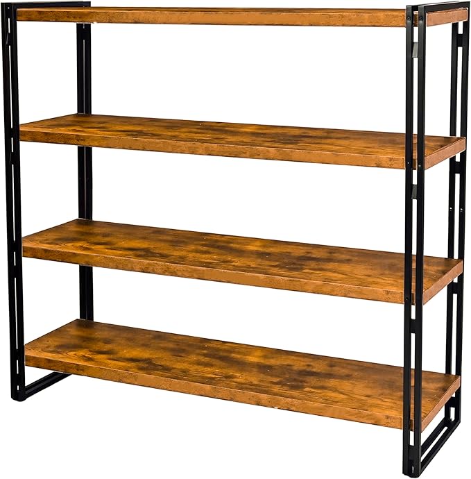 47" 4-Tier Bookshelf Rustic Wood and Metal Industrial Bookshelf for Home Office, Bedroom, Kitchen, Bathroom (Rustic Brown, 4-Tier)