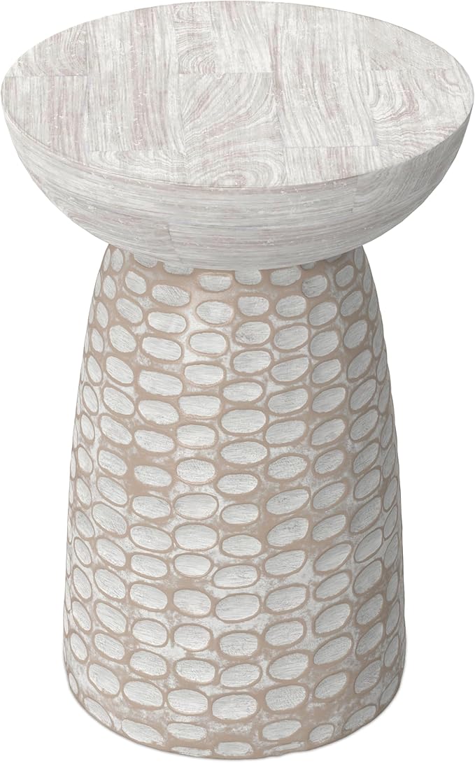 SIMPLIHOME Boyd 13-inch Wide Solid Mango End Table in White Wash, Contemporary-Style Accent Table for Living Room, Bedroom, or Family Room, Assembled