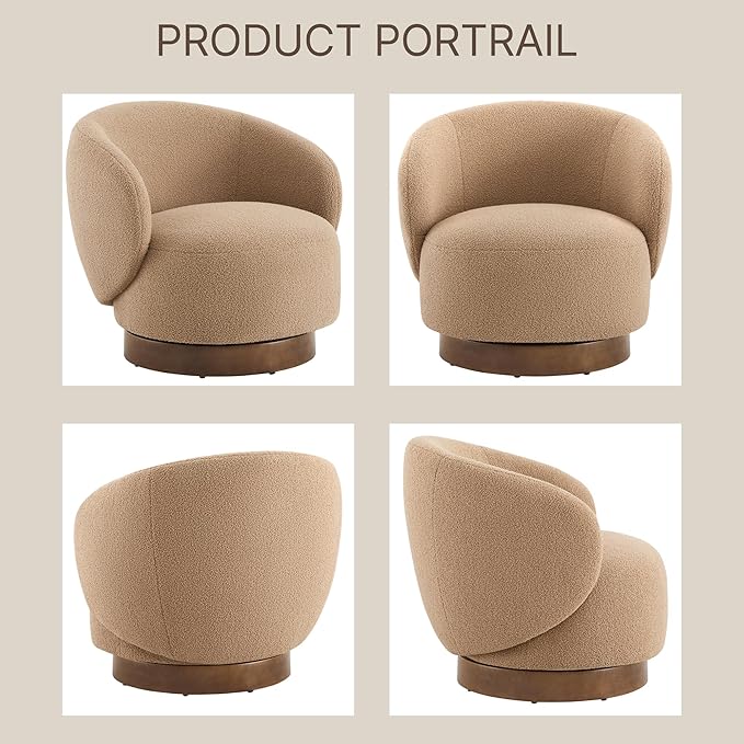 Swivel Accent Chair Round Barrel Armchair Upholstered Performance Fabric for Living Room Bedroom Waitingroom,1 Box,Sand