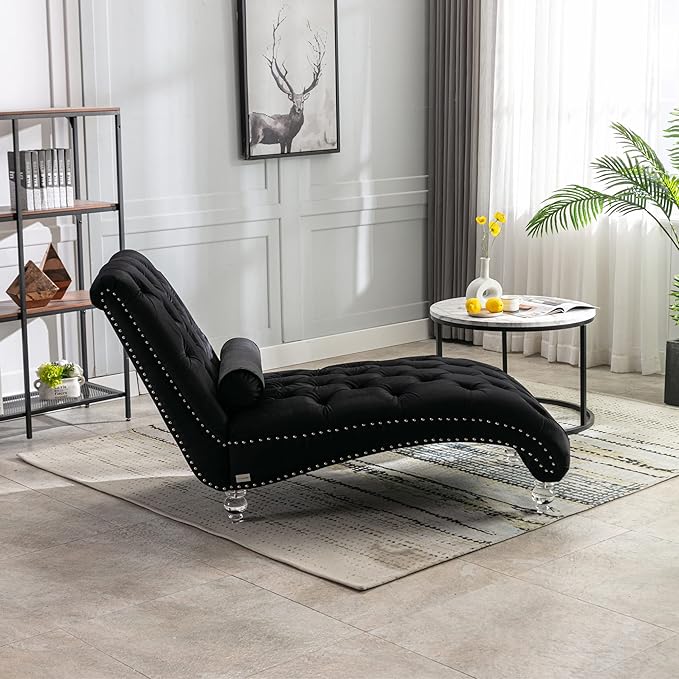HomSof Modern Armless Velvet Chaise Lounge Indoor Chair with Solid Acrylic Legs