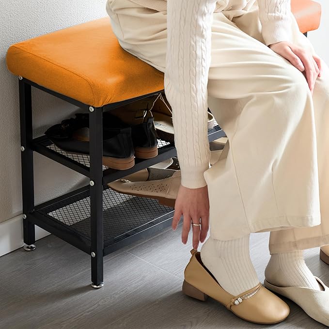 Shoe Rack Shoe Bench Shoe Organizer Storage Rack for Hallway Bedroom Living Room with Comfortable Seat Cushion 80x30x50cm (80cm Orange)