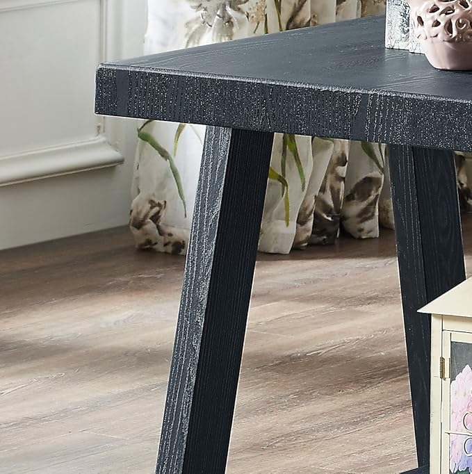 Roundhill Furniture Athens Contemporary 3-Piece Wood Shelf Coffee Table Set , Black
