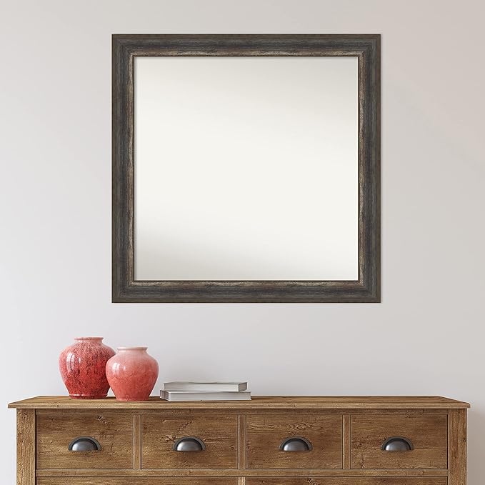 Amanti Art Brown Bathroom Mirror for Over Sink, 31x31 Alta Medium Brown Square Vanity Mirror, Large Country Rustic Frame, Hangs Horizonally and Vertically, Bathroom Wall Decor, Non-Beveled Edge