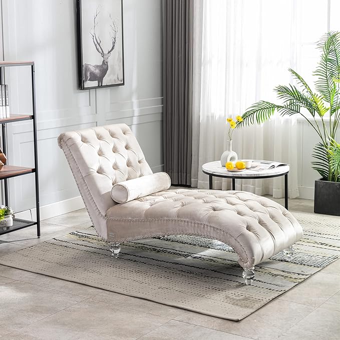 HomSof Modern Armless Velvet Chaise Lounge Indoor Chair with Solid Acrylic Legs