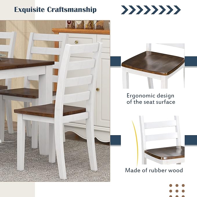 Ball & Cast 6 Piece Dining Table Set with 4 Upholstered Chairs & 1 Bench,Wooden Living Room Furniture W/ 60" Rectangle Kitchen Desk,for Restaurant,Home Bistro，Walnut + Cottage White