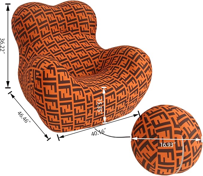 Bean Bag Chair - Memory Foam Bean Bag Chair for Adults, Comfy High-Resilience Single Sofa, Small Space Floor Chair, Chaise Lounge for Living Room, Bedroom (Orange, Ball)