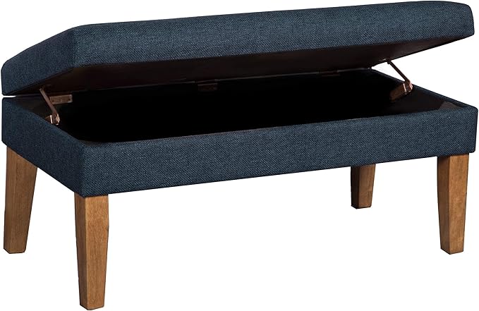 Homepop Home Decor | Upholstered Decorative Storage Ottoman Bench | Ottoman Bench with Storage for Living Room & Bedroom | Decorative Home Furniture, Navy Large