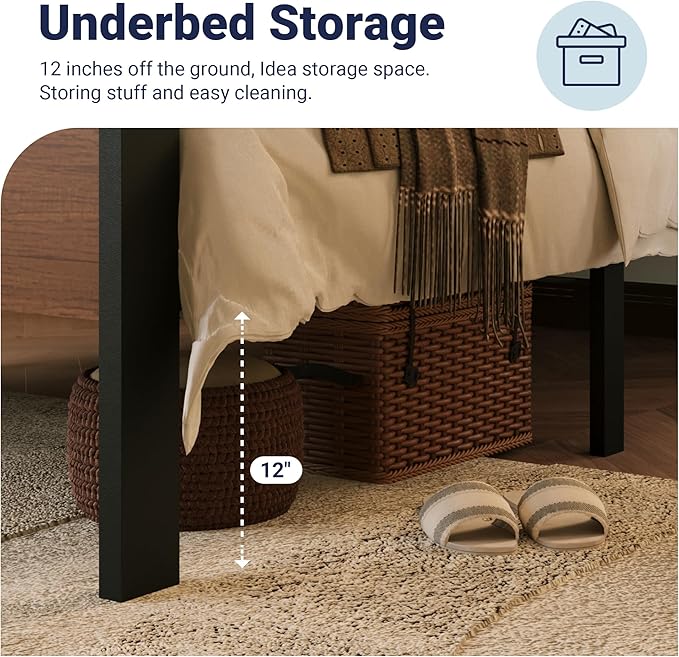 Allewie Twin Size Platform Bed Frame with Wooden Headboard and Footboard, Heavy Duty Metal Slats Support, No Box Spring Needed, Under-Bed Storage, Noise Free, Easy Assembly, Walnut
