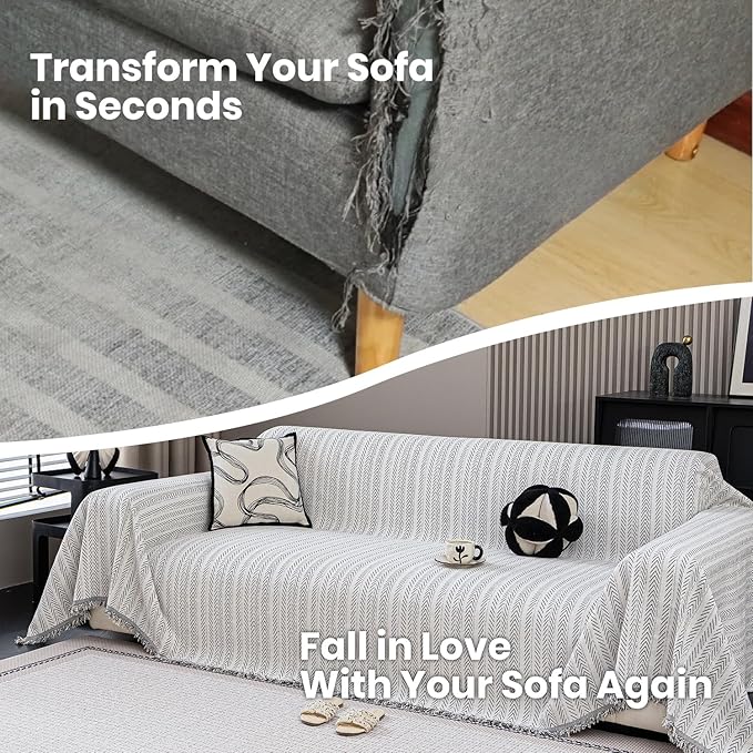 Nobildonna Sofa Cover Washable Soft Thicken Chenille Couch Cover with Tassel,Waterproof Sofa Slipcover for 2-3 Cushion Couch,Sectional Sofa,L-Shaped Furniture Protector Pet-Friendly,Beige 71"x118"