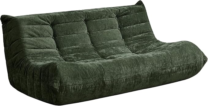 Hobestluk Bean Bag Chairs for Adults Giant Bean Bag Chair Memory Foam BeanBag Chair Bean Bag Sofa with Filler Faux Fur Fireside Beanbags Lazy Sofa for Living Room Bedroom (Green Chenille, 3-Seater)