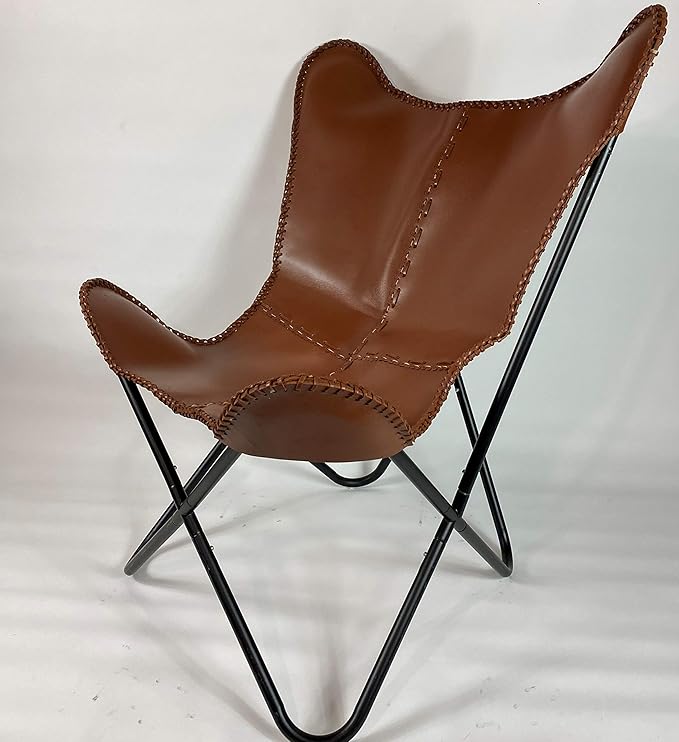 Brown Saddle Butterfly Modern Chair - Genuine Leather