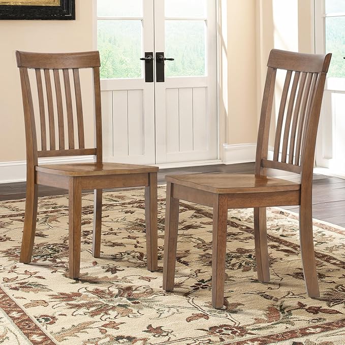 COLAMY Wooden Dining Chairs Set of 6, Solid Rubberwood Kitchen & Dining Room Chairs, Farmhouse Rustic Side Chairs for Dining Table, Anti-Slip Protection, Classic Windsor Style Seating, Oak Light Brown