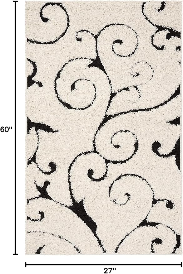 SAFAVIEH Florida Shag Collection Accent Rug - 2'3" x 5', Ivory & Black, Scroll Design, Non-Shedding & Easy Care, 1.2-inch Thick Ideal for High Traffic Areas in Foyer, Living Room, Bedroom (SG455-1290)