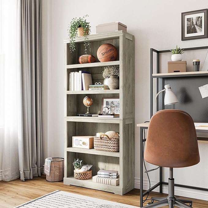 LINSY HOME 5-Shelf Bookcase, Bookshelves Floor Standing Display Storage Shelves 68 in Tall Bookcase Home Decor Furniture for Home Office, Living Room, Bed Room - Light Brown