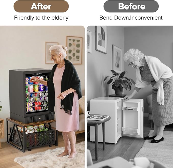 Urban Deco Mini Fridge Stand with Storage, Heavy Duty Fridge Cart with Drawer Basket, Mini Refrigerator Table for 220 LBS, Mobile Fridge Stand with Swivel Wheels for Dorm,Office,Home, Retro Brown