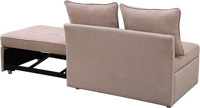 Sleeper Sofa, 4-in-1 Convertible Ottoman Couch Bed, Modern Sackcloth Futon Sofa Bed with 2 Pillows Adjustable Backrest, Recliner Folding Loveseat for Living Room, Apartment Dorm, Office,Pink