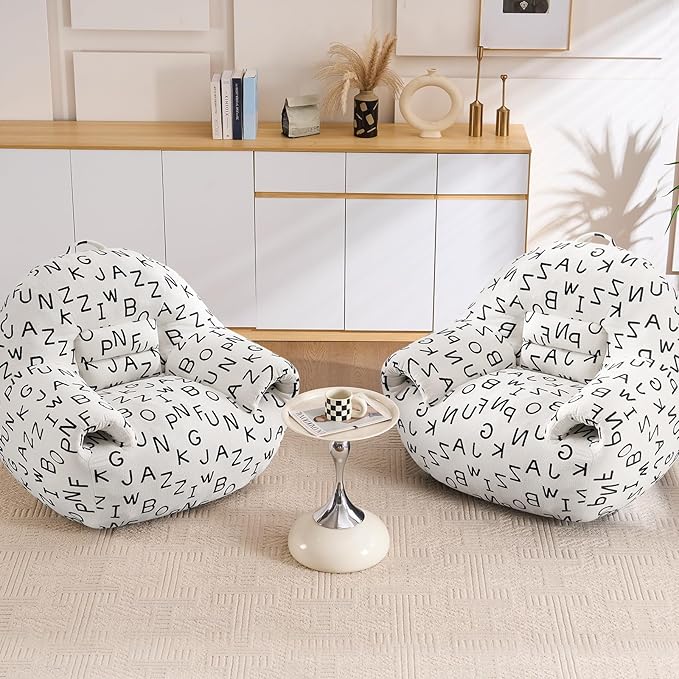 DAICO Bean Bag Chairs for Adults Comfy Bean Bag Sofa Chair with Armrests Single Lazy Floor Sofas Accent Chair with Foam for Living Room Bedroom Reading Gaming Office (Letter White)