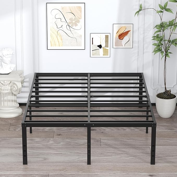 EMODA 20 Inch Tall Full Size Bed Frame with Large Storage Space, Easy Assembly Heavy Duty Metal Platform No Box Spring Needed, Noise Free, Black