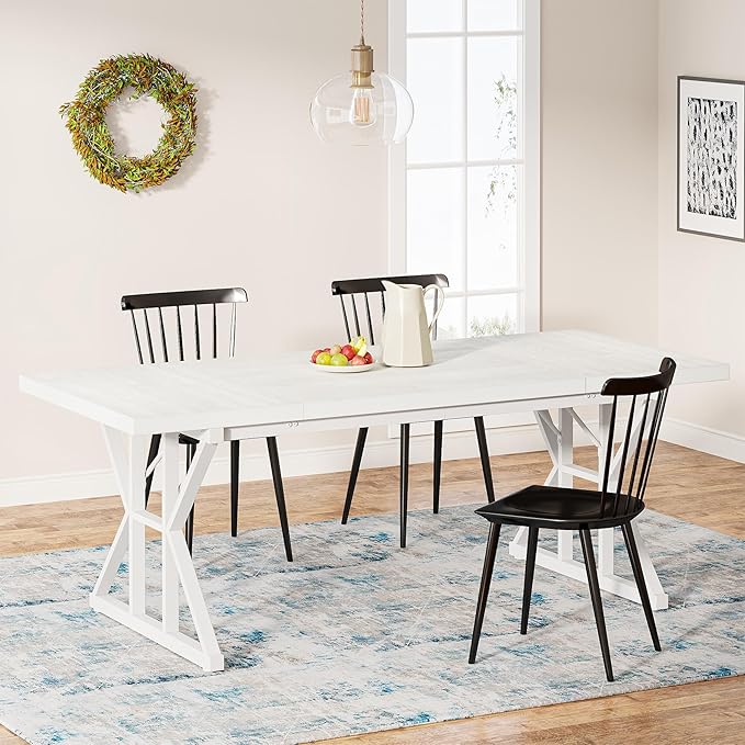 Tribesigns Farmhouse Dining Table for 6 People, 70.8-Inch Rectangular Wood Dining Table, Rustic Kitchen Table with Heavy Duty Metal Legs for Dining Room