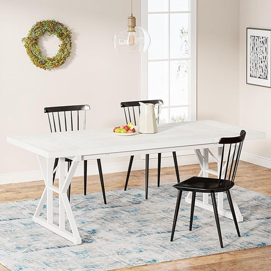 Tribesigns Farmhouse Dining Table for 6 People, 70.8-Inch Rectangular Wood Dining Table, Rustic Kitchen Table with Heavy Duty Metal Legs for Dining Room