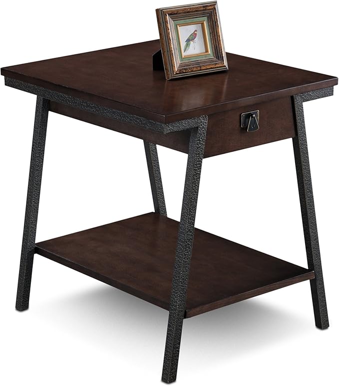 Leick Home 11407 Empiria One Drawer Side Table, Walnut and Foundry Bronze